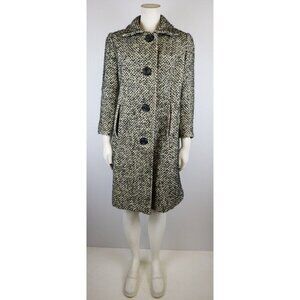 VINTAGE WOMEN'S CREAM & BLACK WOVEN WINTER COAT - CHARLES V FINE FABRICS - S